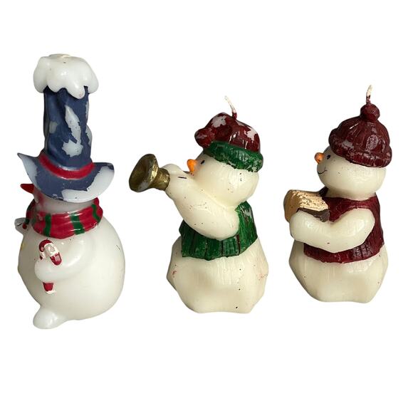 Vintage Snowman Candles Lot of 3 Paint Flaking 3D Molded Unlit Figural - Picture 3 of 13